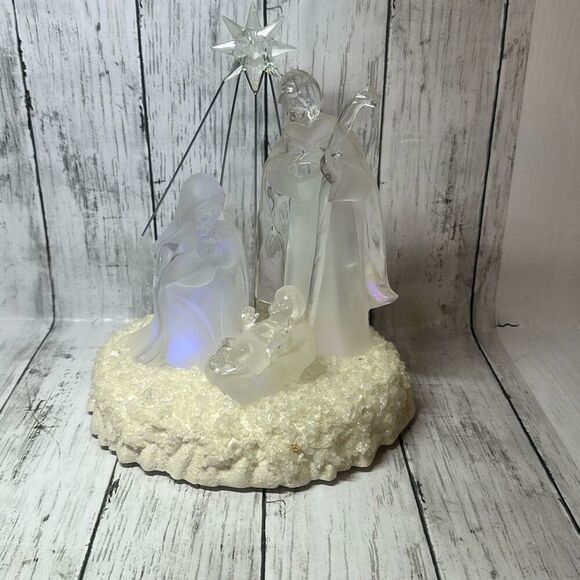 Lighted Large Nativity Clear Ice Sculpture Baby Jesus Mary Joseph 10” - Picture 1 of 9